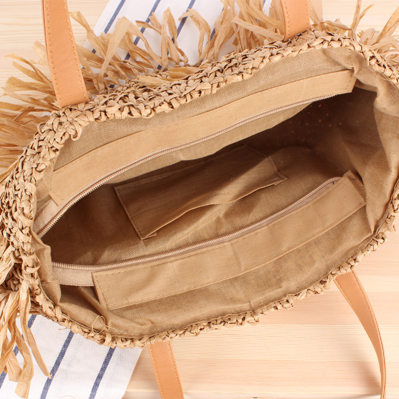 Bohemian Hollow Stro Kwastje Vrouwen Schoudertassen Rieten Rotan Geweven Crossbody Tassen Zomer Strand Halve Zak Dame Handtas