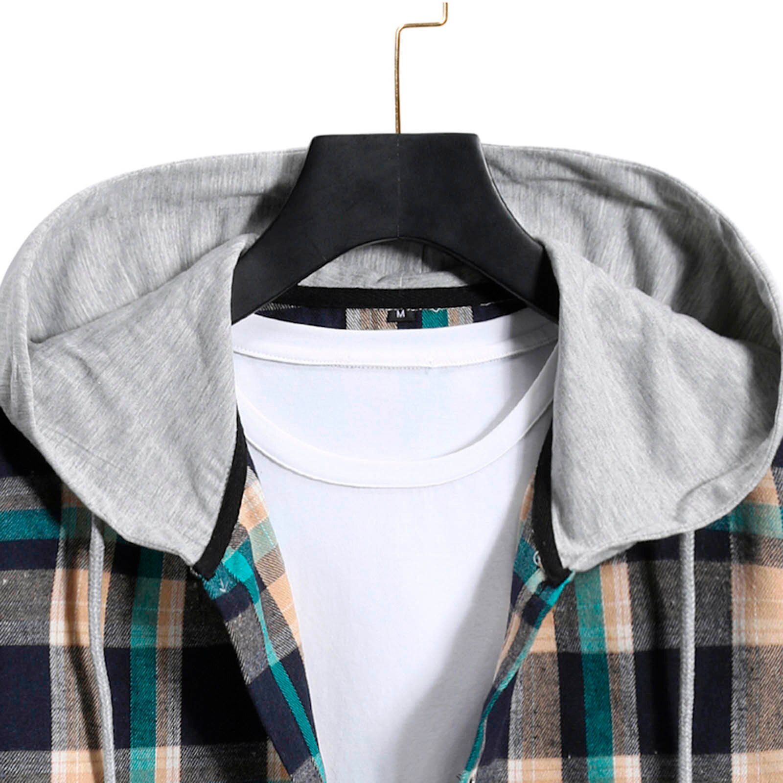 Mens Plaid Hooded shirt Checked Summer Shirt Casual Loose Short Sleeve Blouse Tops Men Chemise Homme Social Shirt Plaid Clothes