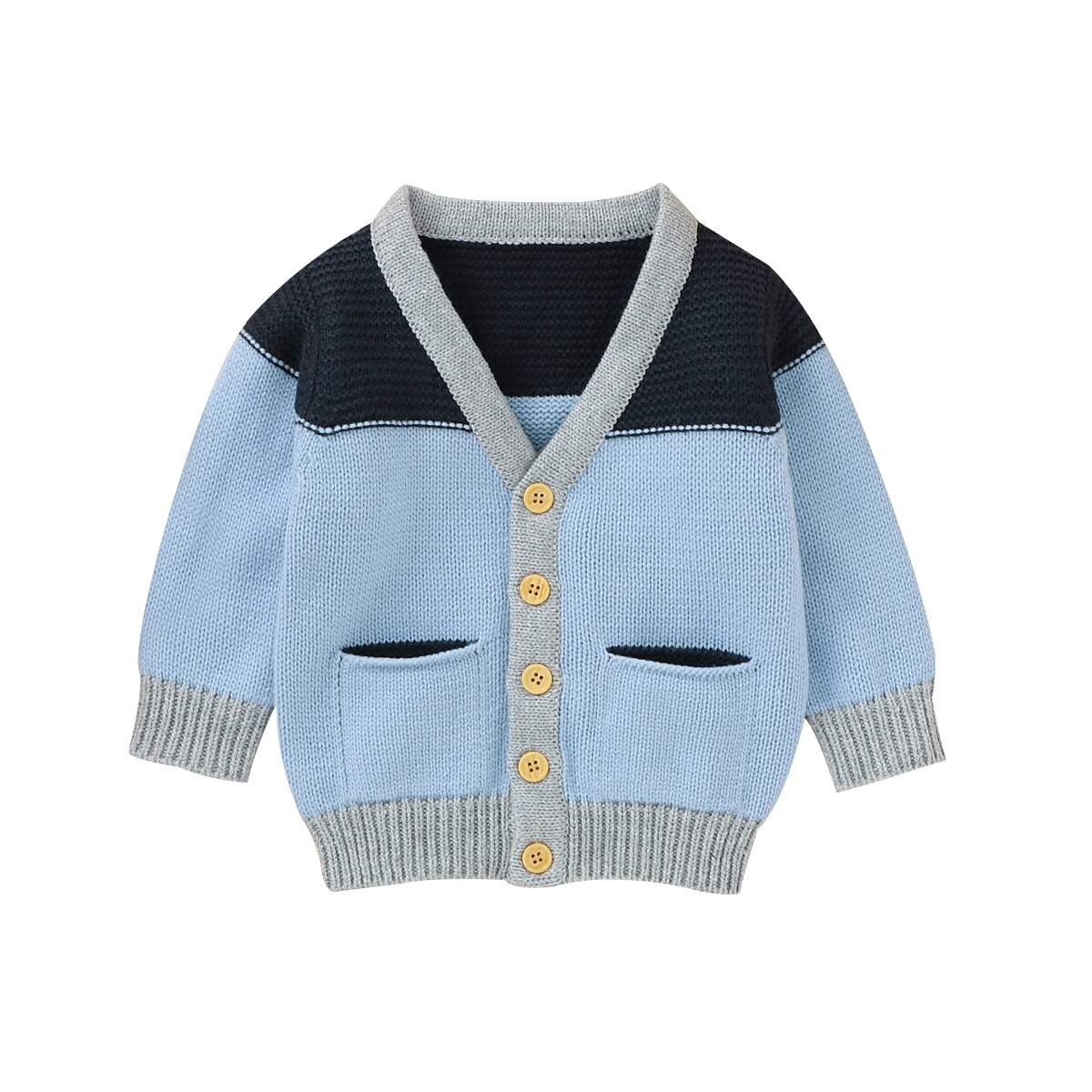 Baby Girls Boys Block Cardigan Infant Long Sleeve V-neck Single-breasted Jacket Casual Knitwear