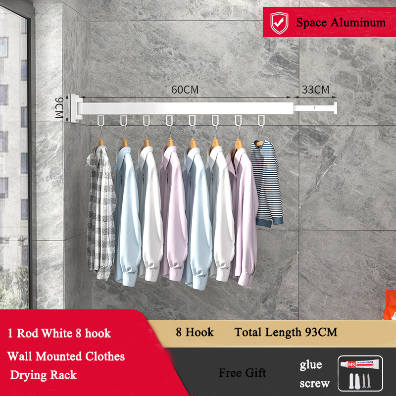 Vouwen Kleerhanger Wall Mount Intrekbare Doek Droogrek Indoor & Outdoor Ruimtebesparend Aluminium Home Wasgoed Waslijn: Bordeaux
