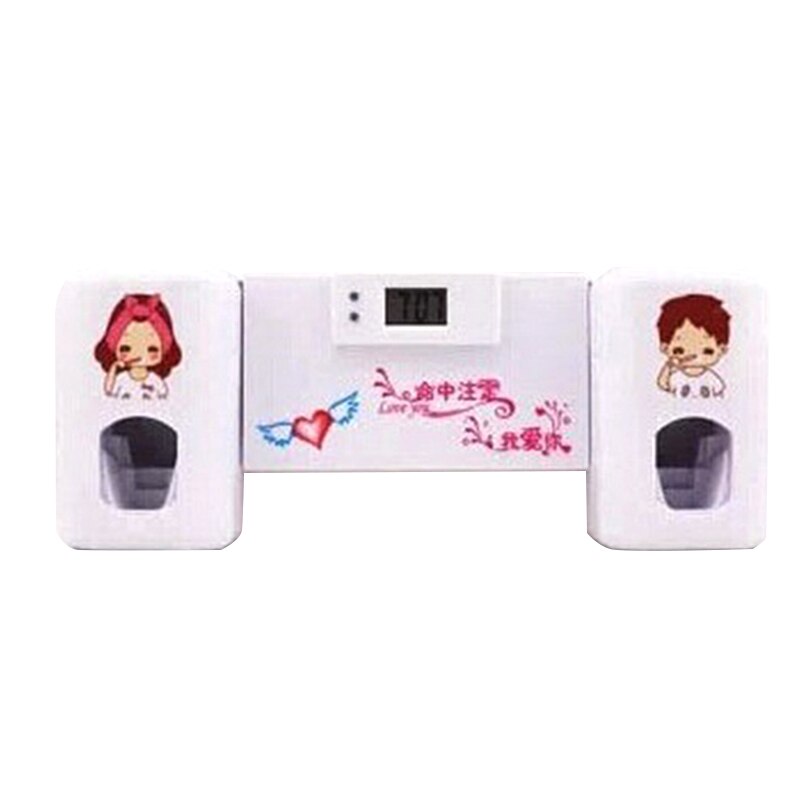 1Pc 2 in 1 Automatic Toothpaste Dispenser with 5 Toothbrush Holder Set Wall Mount Stand With Clock