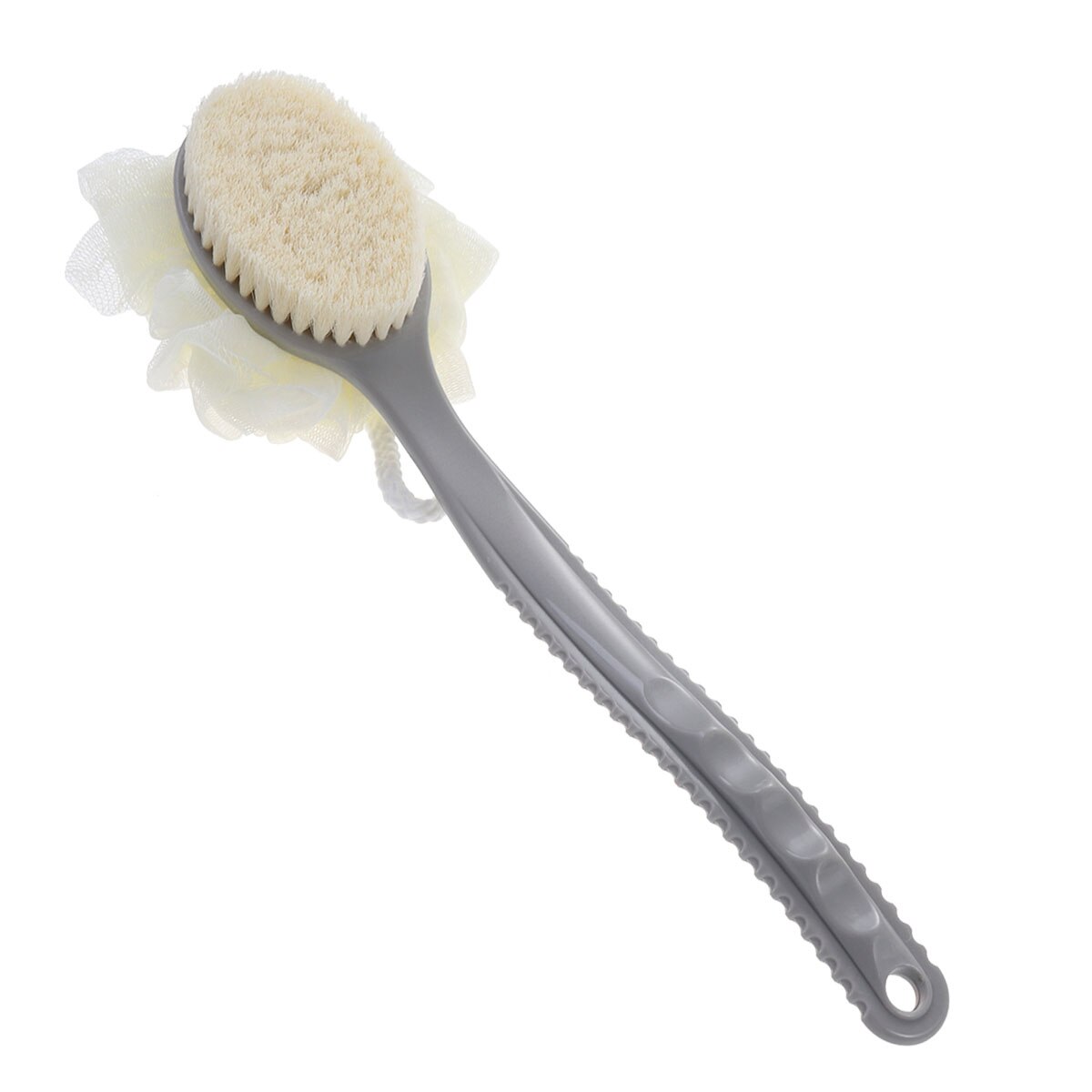 Body Scrub Brush Back Scrubber Bathing Brush with Exfoliating Puff and Strong Nylon Bristles(Grey)