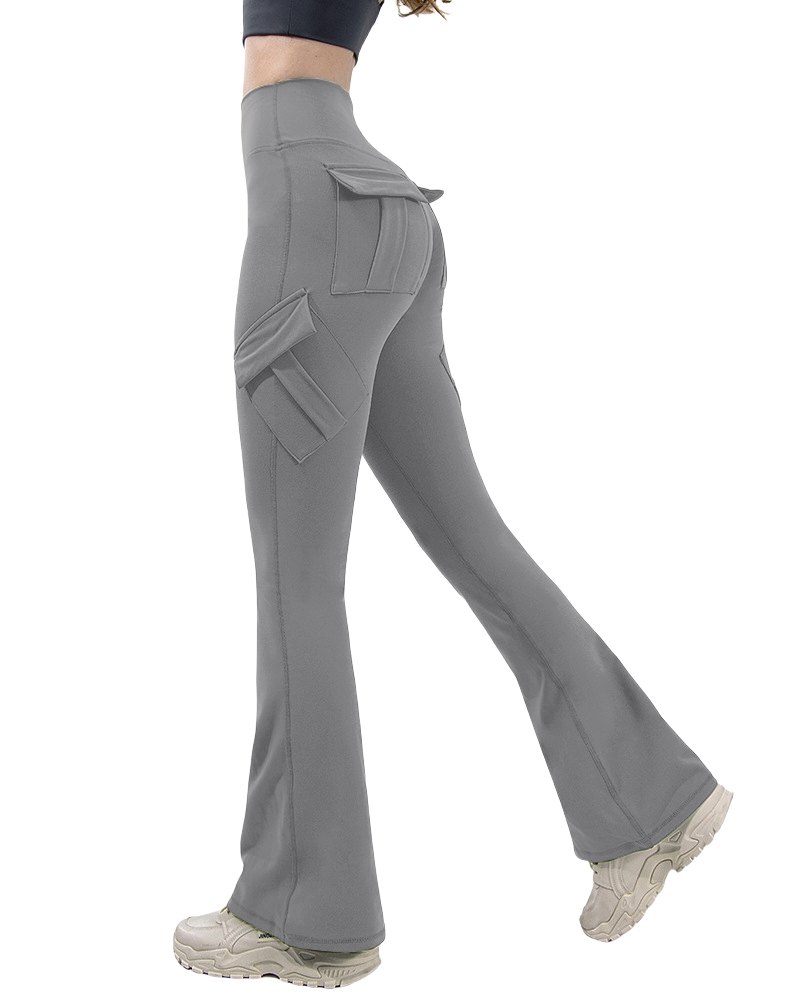 Neueste Damen-Yoga-Gamaschen mit weitem Bein und hohem Stretchanteil, nacktes Gefühl, Kompressions-Fitness-Arbeitskleidung mit Taschen, Yoga-Schlauch ﻿: XL / dunkel Grau