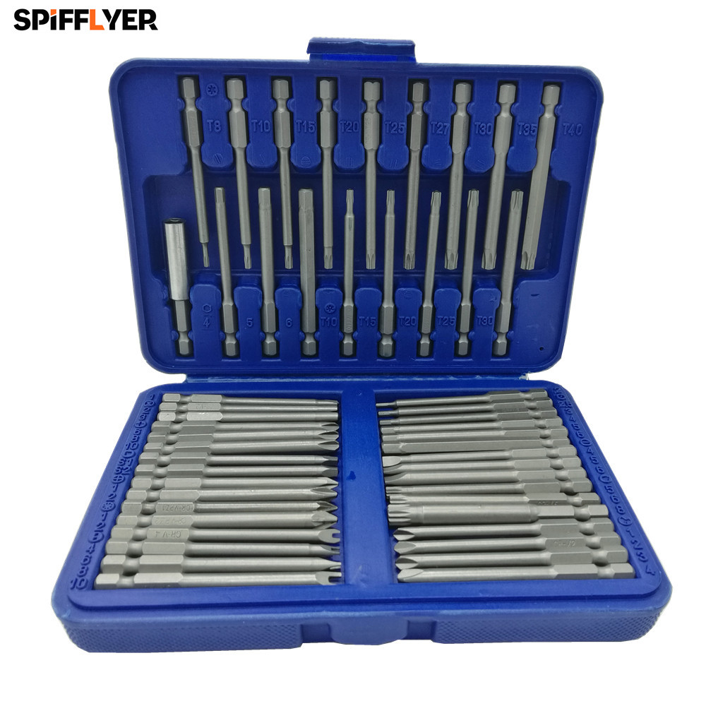 SPIFFYER 50PC Extra Long Bit Set 75mm Long Cr-V Quick Release Screwdriver Bit Holder Security Bit Set Torx Hex Pozidrive Bit: 50PC Bit Set