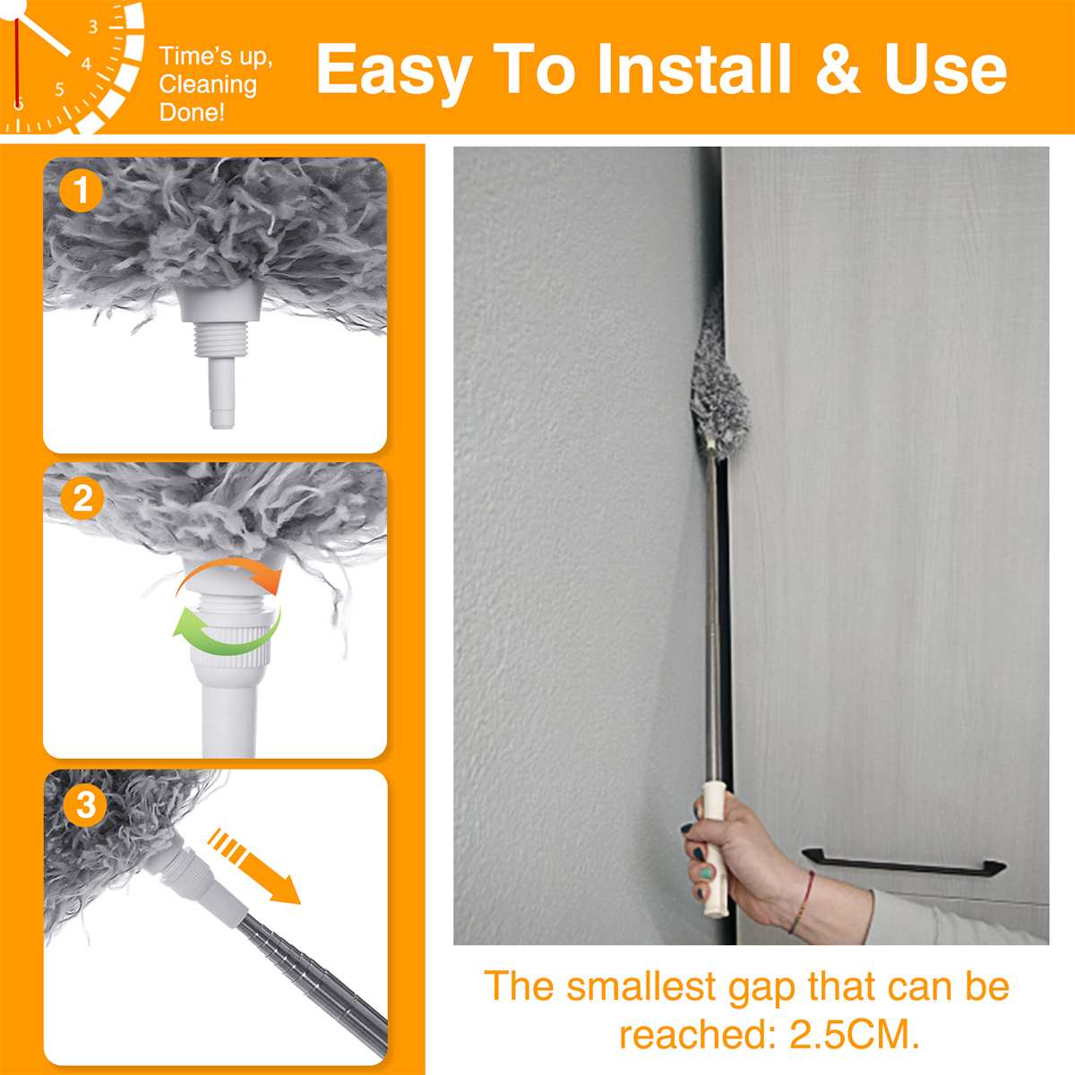 2.4m Long Extendable Cleaning Duster Ceiling Fan Light Plumeau Dust Cleaner Sofa Dust Brush Home Use Household Cleaning Tools