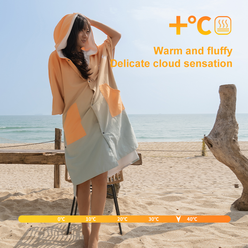 Nu-June Fleece gevoerde surfponcho Unisex strandwisselgewaad Warm houden Winddichte mantel met capuchon Anorak Oversize surfgewaad