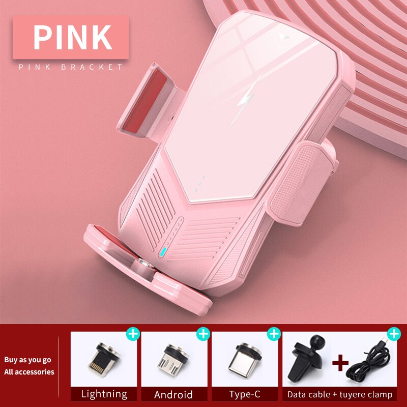 30W Qi Auto Draadloze Oplader Intelligente Infrarood Sensor Automatische Spannen Mobiele Telefoon Houder Beugel Auto Accessoires: Pink