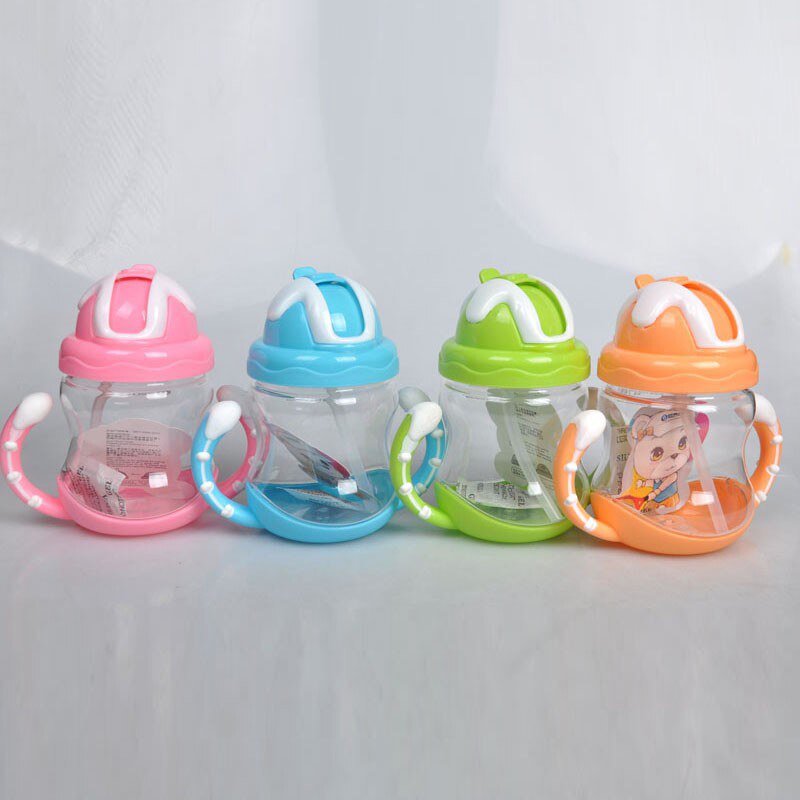 320ml Baby Bottle Kids Cup Silicone Children Training Cups Cute Baby Drinking Water Straw Handle Feeding Bottle