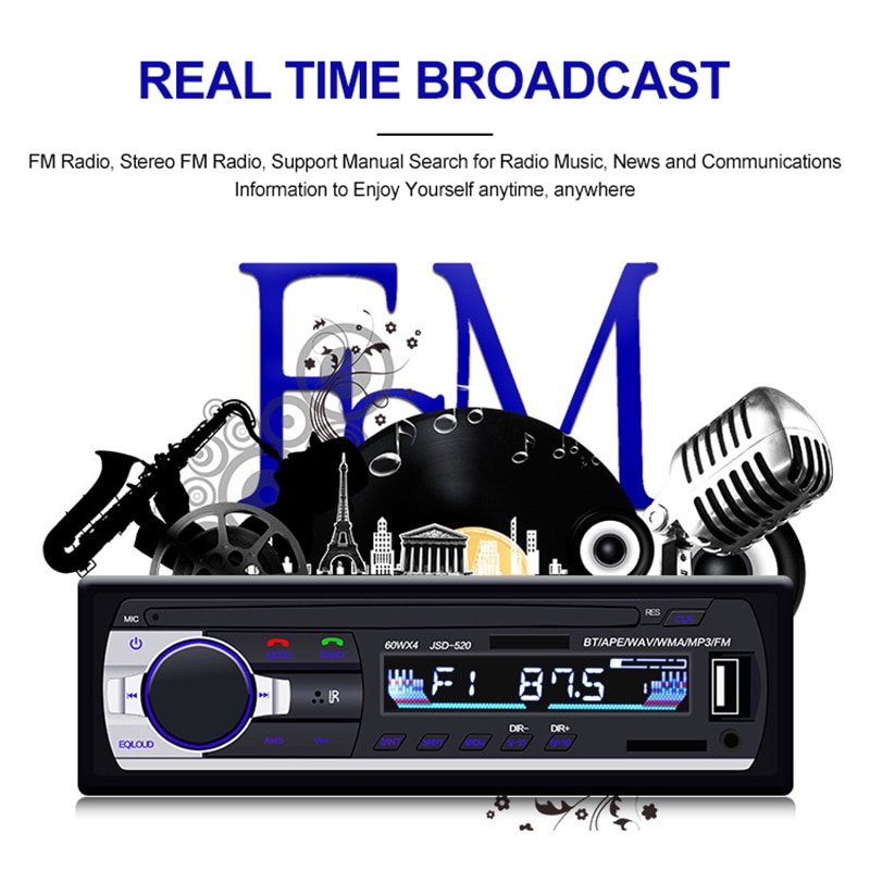 Tospra bluetooth autoradio autoradio fm aux-ingang ontvanger sd usb jsd -520 12v in-dash 1 din auto  mp3 multimediaspeler