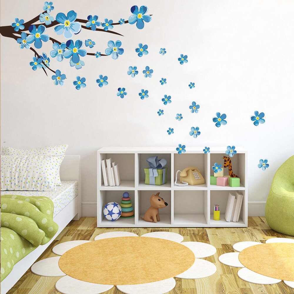style blue plum wall decals art living room sofa bedroom wall background decorations plum flower stickers wallpaper