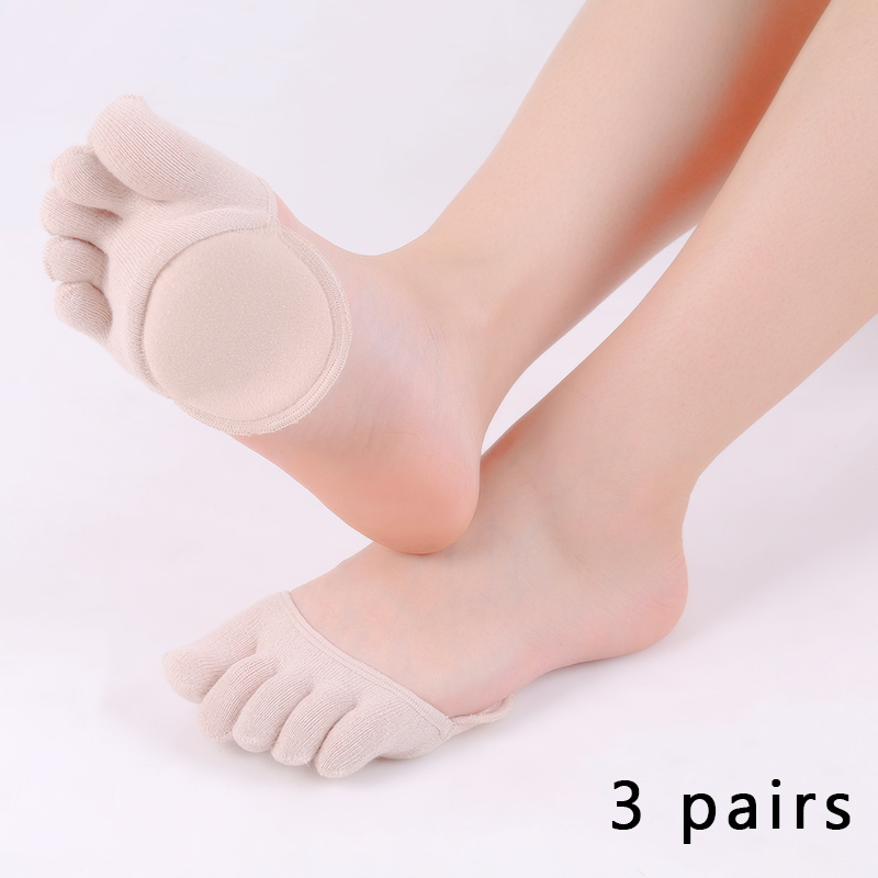 3 Pairs Women Socks Sponge Silicone Anti-slip Lining Open Toe Heelless Liner Sock Invisible Forefoot Cushion Foot Cotton Pad: as pics 2