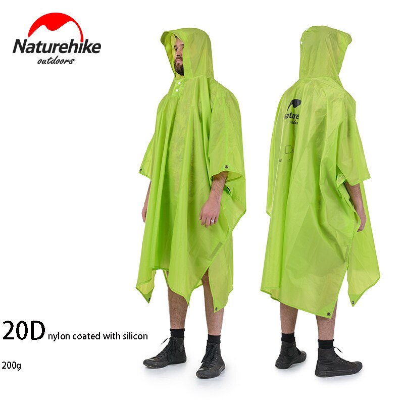 Naturehike 3 In 1 Multifunction Waterproof 210T 20D Windbreaker Poncho Raincoat Can Used As A Canopy And Camping Mat Fshing NH: 20D nylon green