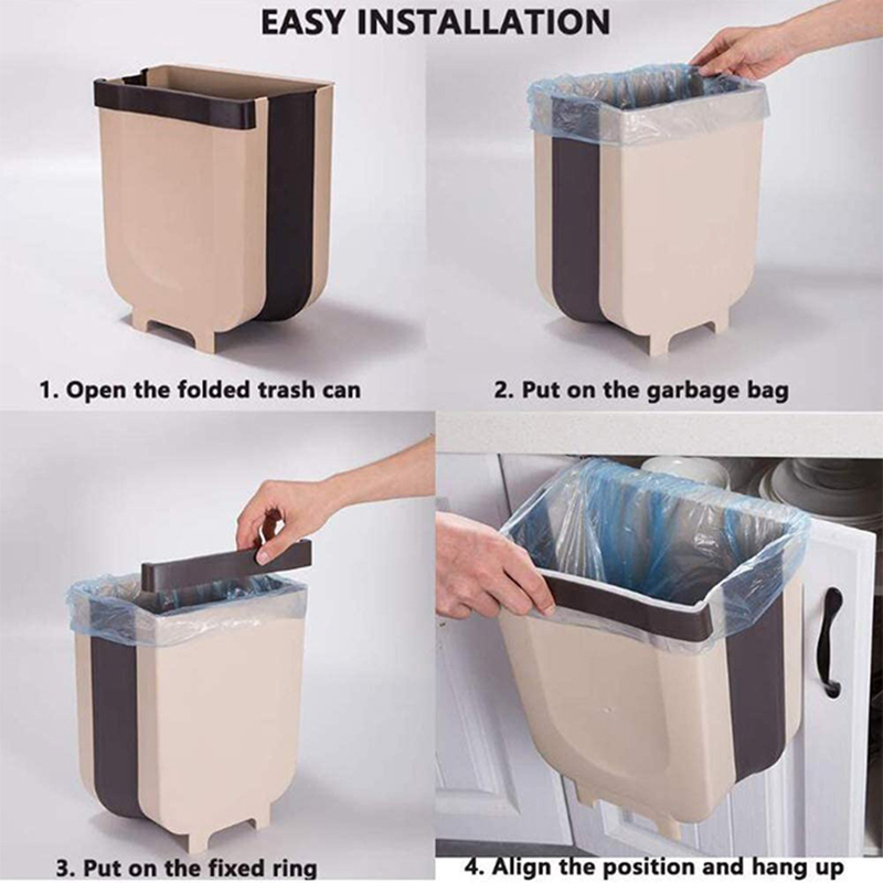 Poubelle pliante de cuisine, poubelle pratique suspendue pour toilettes, poubelle de rangement en Silicone pour voiture