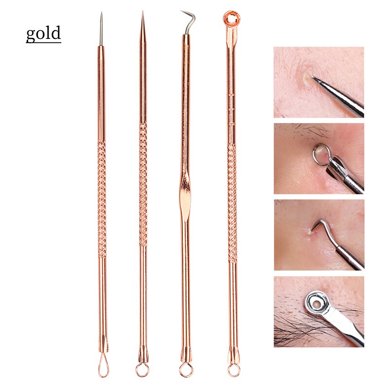 4pcs/set Rose Gold Blackhead Comedone Acne Pimple Belmish Extractor Vacuum Blackhead Remover Tool Spoon for Face Skin Care Tools: AA250-01