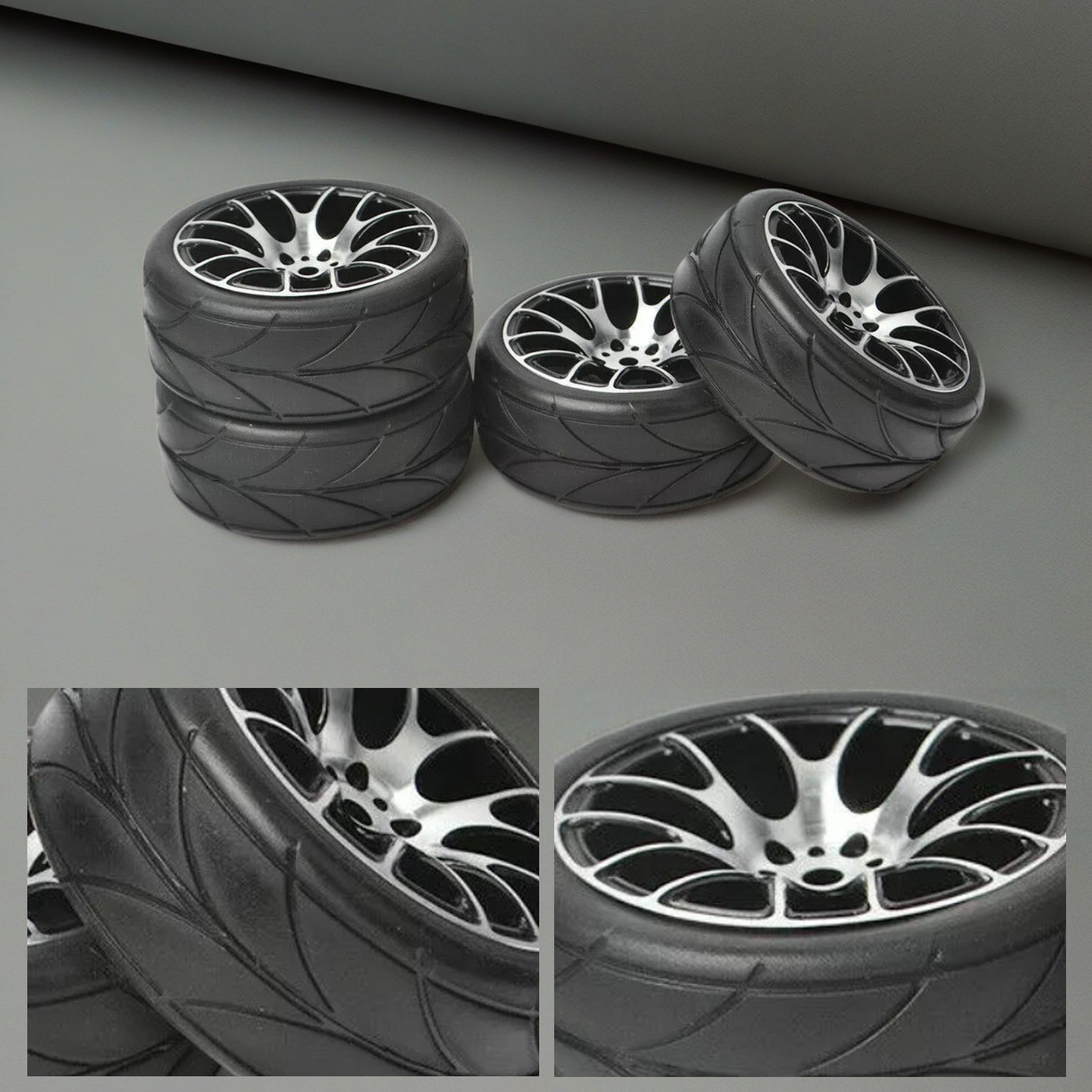 1/10 4 STKS Aluminium RC Wielen & Banden Set met Lichtmetalen Velgen - Lichtgewicht Prestaties Upgrade onderdelen voor On-Road Toerwagens