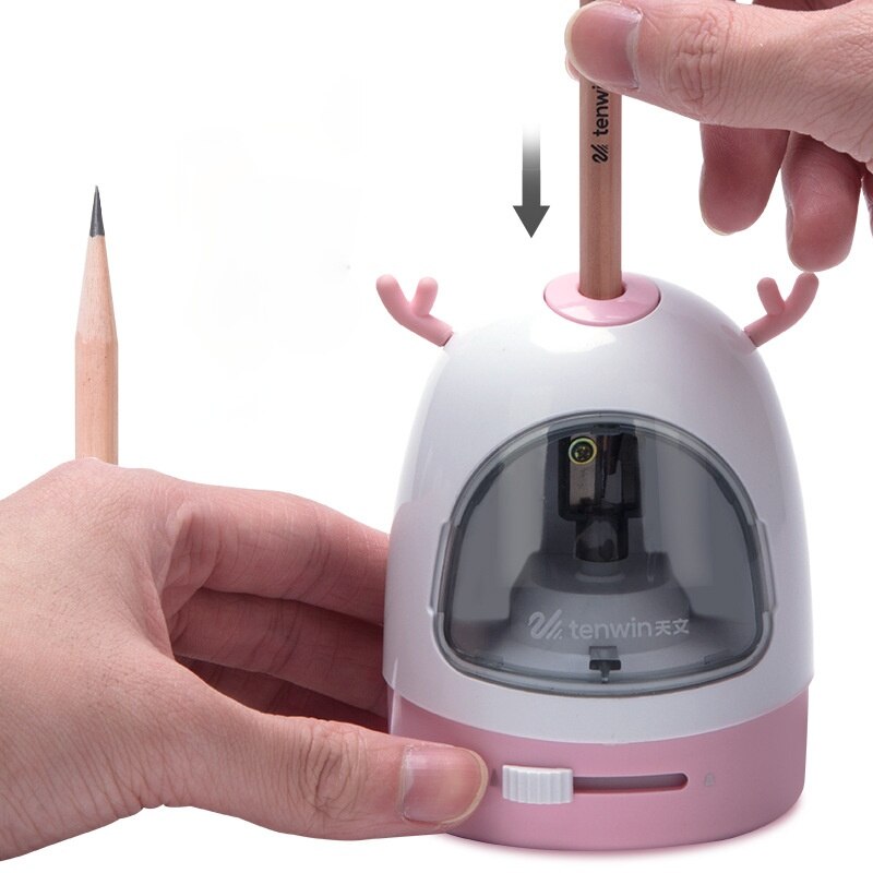 Sacapuntas eléctrico de dibujos animados para niños, afilador de lápices para estudiantes, papelería: 8017 white pink
