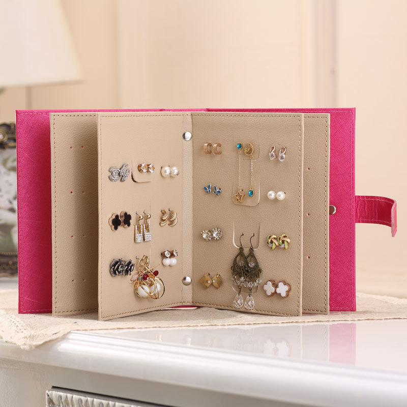 Øreringe smykker opbevaringsboks beslag øreringe arrangør display stativ bærbar smykkepose foldbar bogform læder