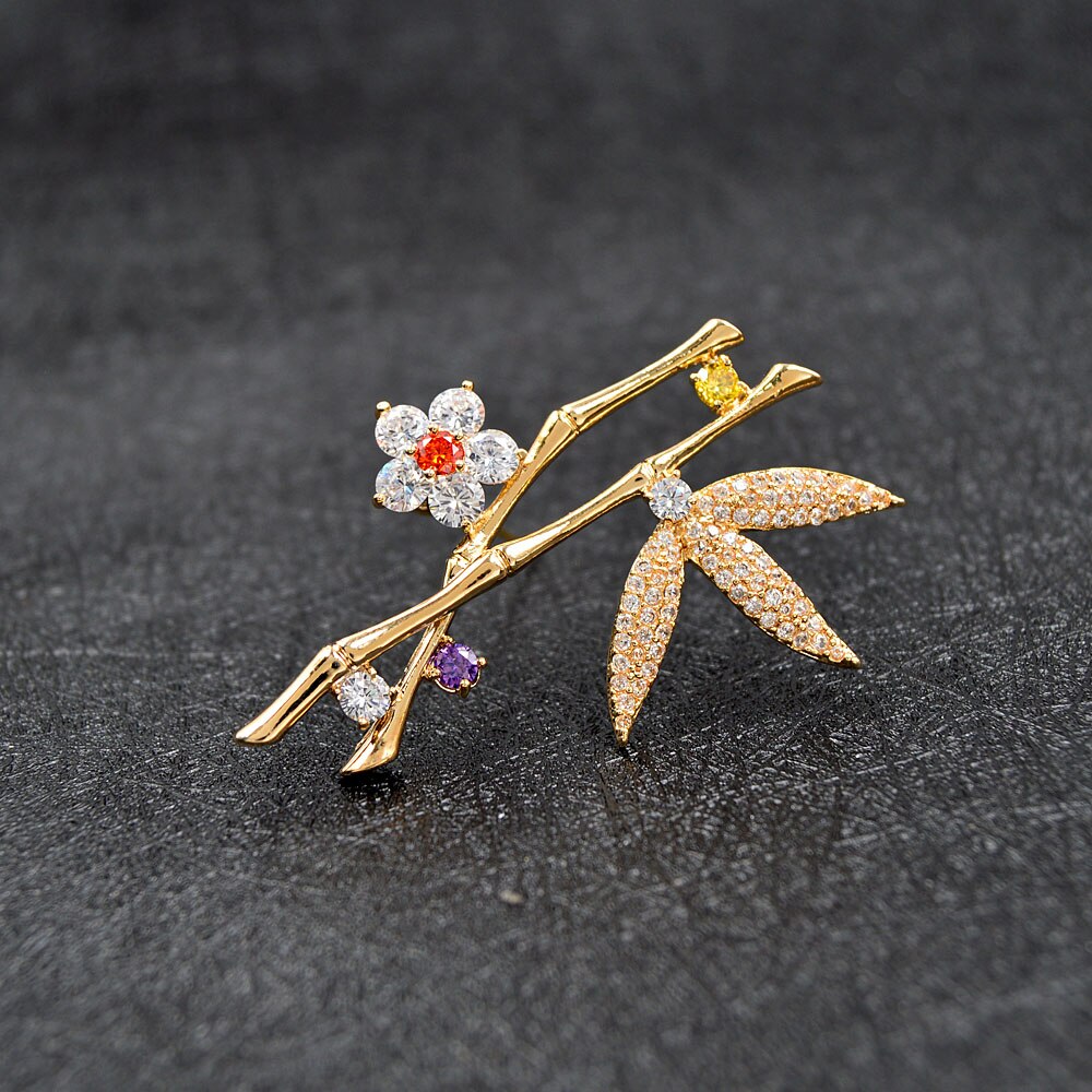 CINDY XIANG cubic zirconia bamboo brooch women and men brooches unisex plant pin copper jewelry wedding coat accessories