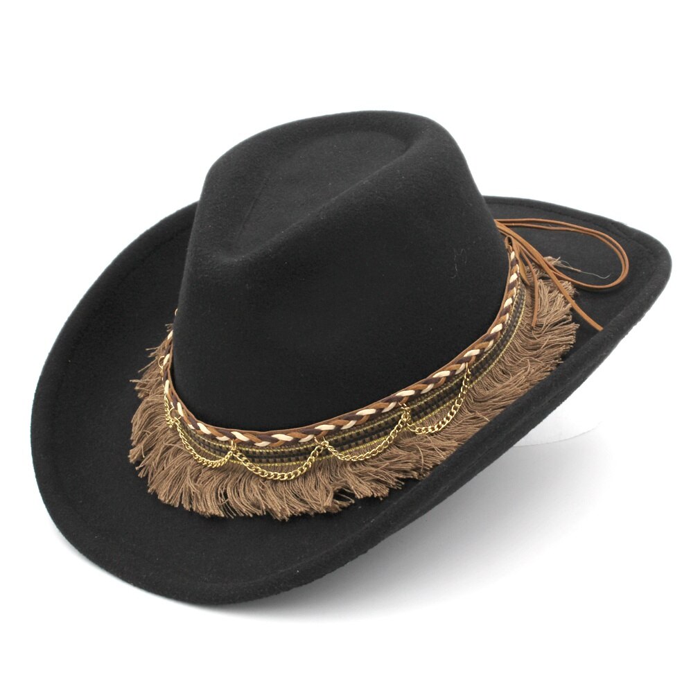 Mistdawn Vintage Unisex lana mezcla vaquero occidental gángster Sombrero al aire libre de ala ancha Sombrero padrino sombreros para la Iglesia de Jazz Sombrero: Negro