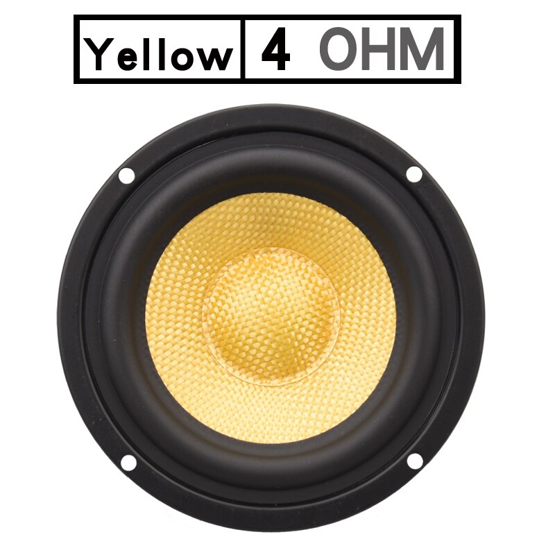DIYLIVE 4 inch 4.5" Midbass Woofer speaker Unit 4 / 8 OHM 50W Glass fiber vibratory basin Loudspeaker BK BT4 Black /Yellow: 1 piece / Yellow  4 ohm