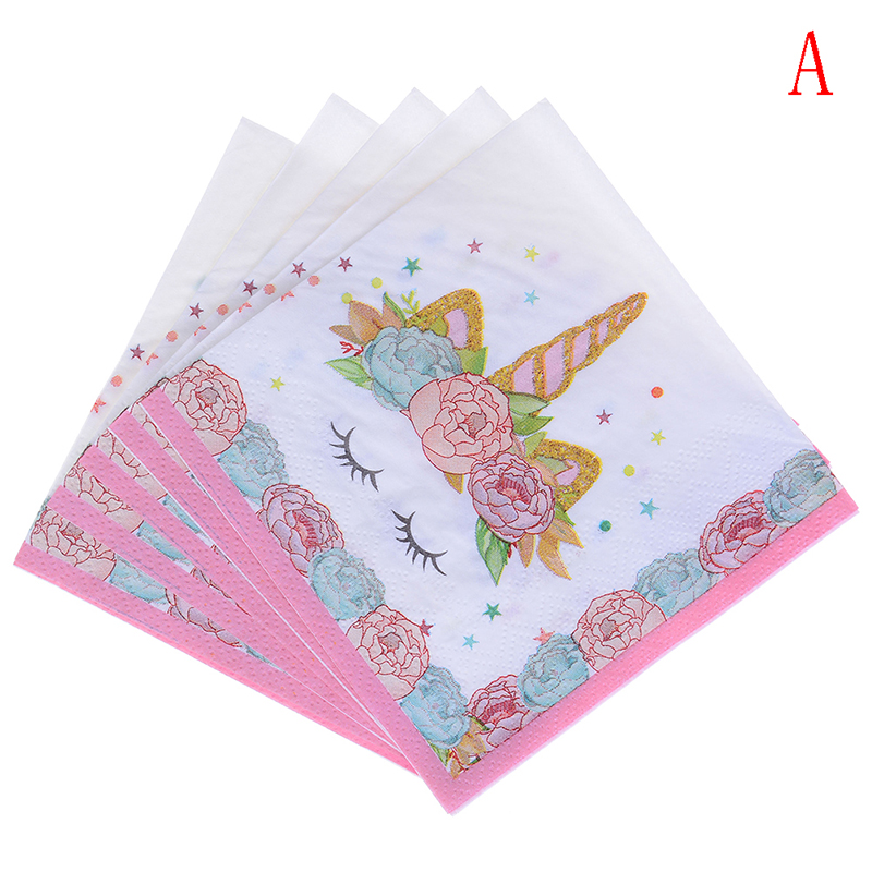 Eenhoorn Papieren Handdoek Partij Verjaardag Wegwerp Servet Kinderen Verjaardag Servet Feestartikelen: Pink A