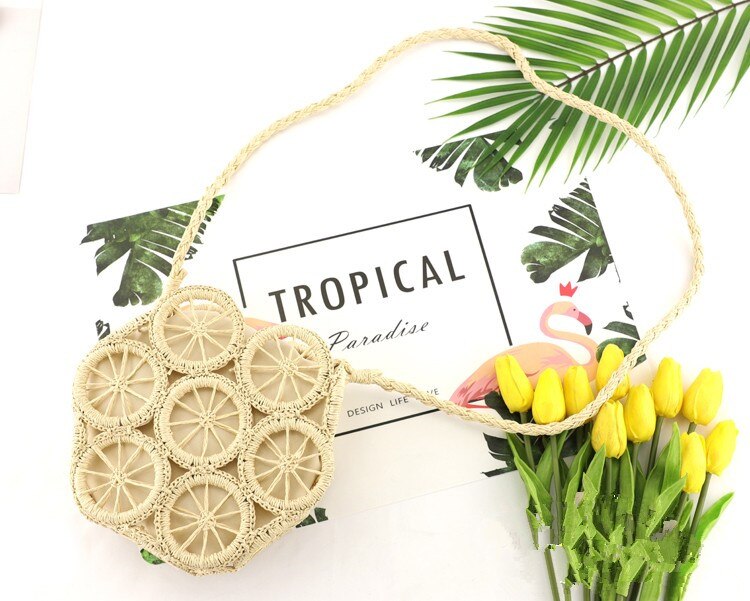 Strand halm vesker for kvinner sommer rotting bag håndlaget hulvevd strand bag casual bohemia bali håndveske bolsos mimbre: 1