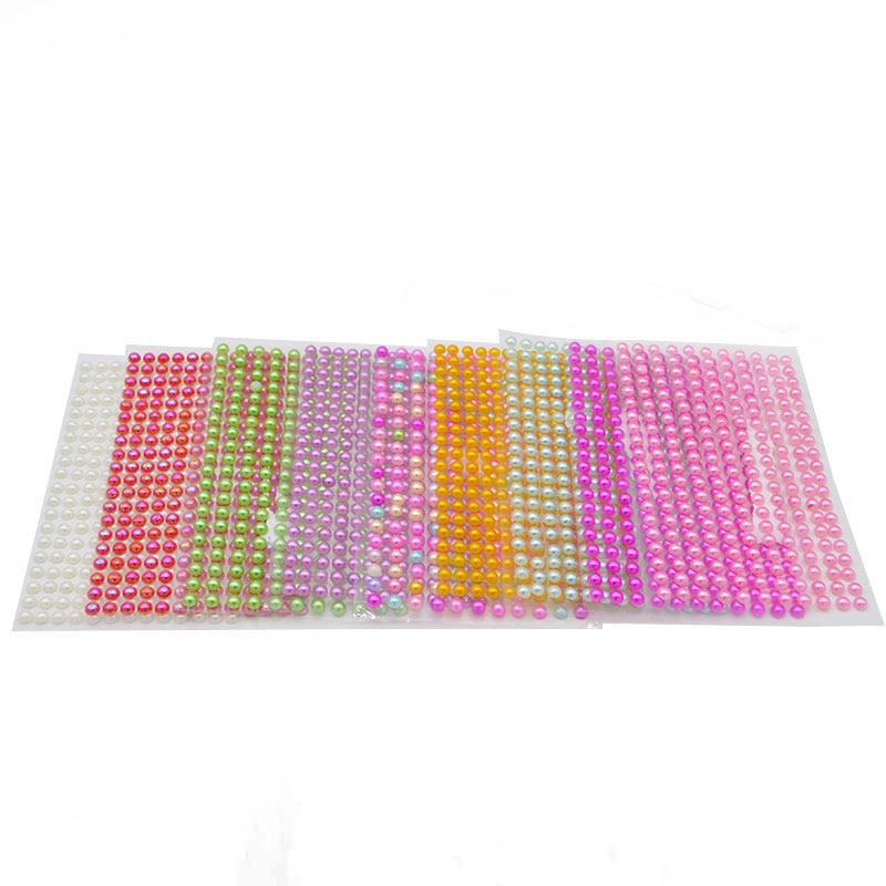 1Sheet 6mm Half-round Pearl Beads Self-Adhesive Rhinestone Crystal Acrylic Stickers DIY Multicolor Decals Scrapbook Stickers Gem