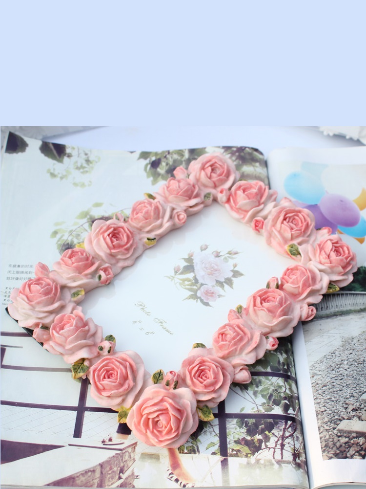 Cadre photo en résine de fleur de rose 6 pouces, cadre narsculpté de style européen, cadre photo de