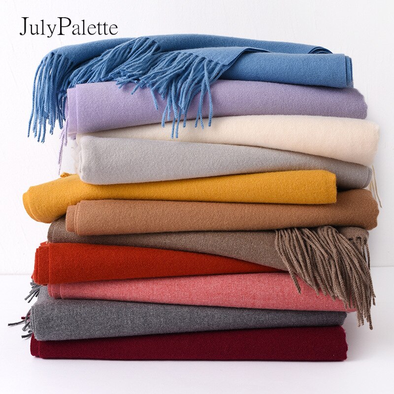 JulyPalette Solid Color Cashmere Scarf For Women Autumn Tassel Lady Long Shawls Pashmina Scarf Winter Warm Thicken Wool Scarves