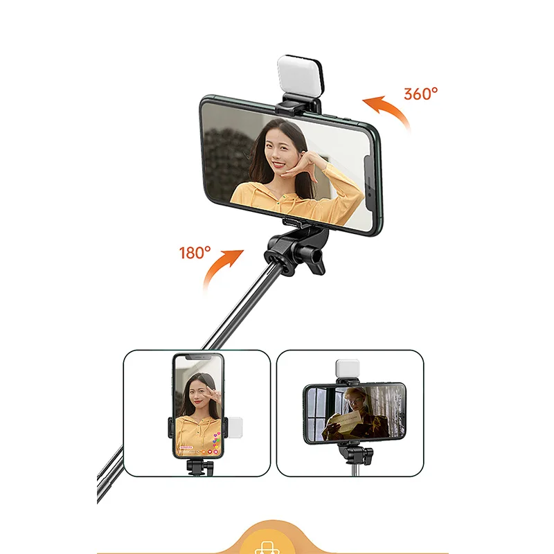 Perche à selfie pliable avec lumière d'appoint, mini trépied rétractable, obturateur à distance Bluetooth, téléphone portable Huawei, Xiaomi, iPhone, le plus récent