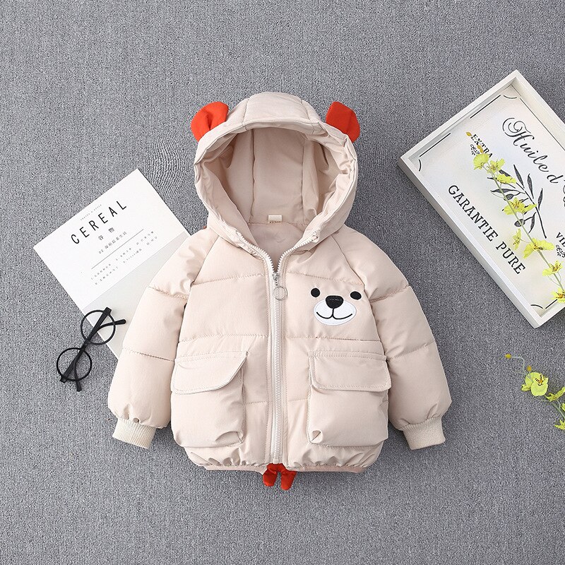 Winter Baby Meisjes Hooded Cartoon Beer Katoen Gewatteerde Warme Jassen Kids Sneeuw Wear Jongens Bovenkleding Kinderen Parka Jassen Casaco