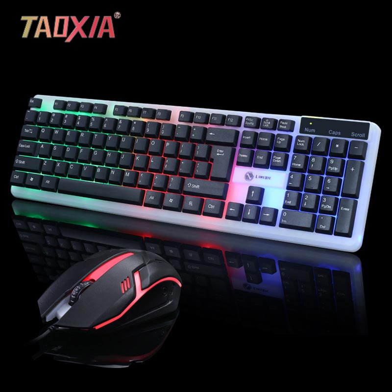 Office Household White Seven Colors Luminescent USB Cable Competitive Suspension Keyboard and Mouse Game Backlight Kit