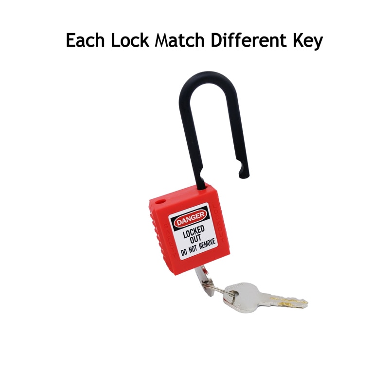 Lock ABS security padlock plastic shackle steel safety padlock 38mm nylon non conductive safety padlock, with 2 unique key