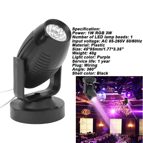 RGB LED Stage Spotlight 85-265V 360° Adjustable KTV Bar DJ Disc Party Spot Lamp Wedding Atmosphere Beam Lights Neon Night Lamp: Purple