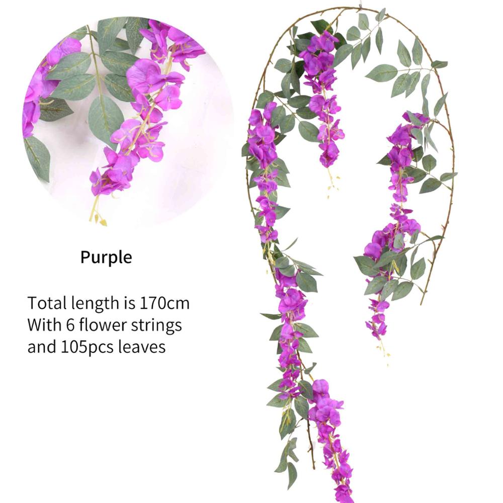 170cm kunstige liana silke blåregn blomster vinstokker rotting brud blomst vegghengende krans bue hjem bryllup hage dekorasjoner: Lilla