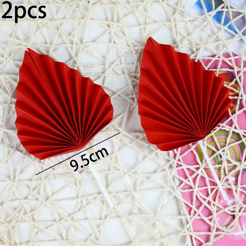 Éventail de décoration de gâteau en papier, chapeau, doré, pliable, pour fête d&#39;anniversaire,: 2pcs-red