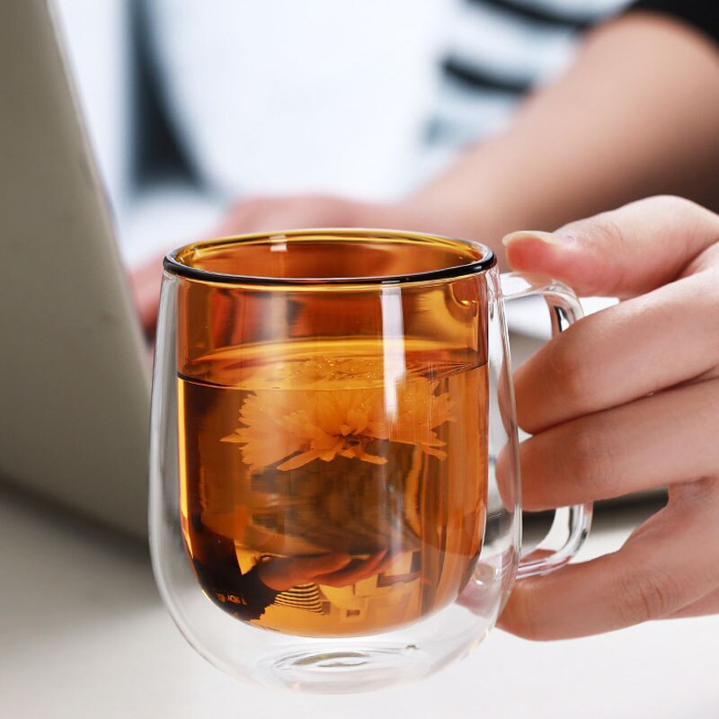 Glass Coffee Mugs 250ml multicolor Double-Layer Glass Mugs With Handle Perfect For Latte Cappuccino Espresso Glassware