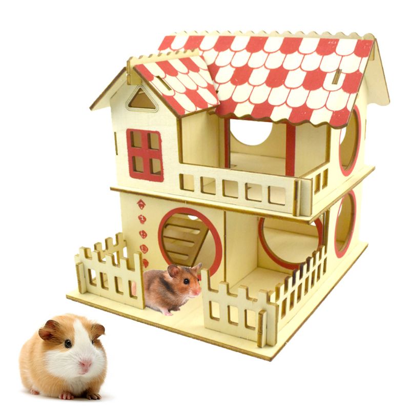 Hamsterskjul træhytte små dyr dobbeltlags villa rotterum husbur  j78c