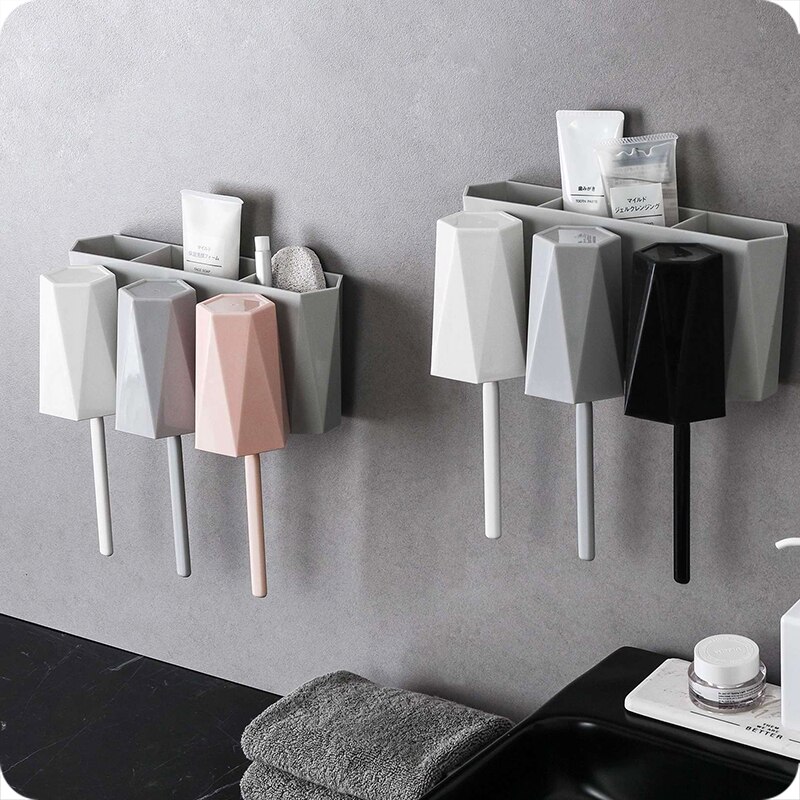 1 Set Wandmontage Tandenborstelhouder Met Borstel Cup Tandpasta Opbergrek Familie Pak Borstel &amp; Plastic Cup Badkamer accessoires