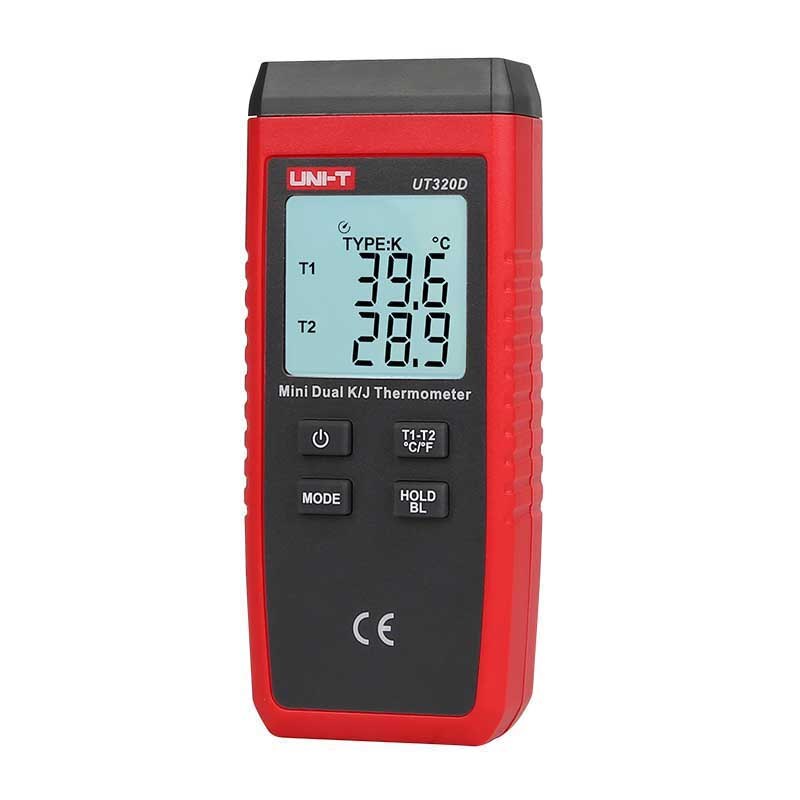 UNI-T UT320D Mini Contact Type Digitale Thermometer Dual Channel K/J Temperatuur Meter Lcd Backlight Data Hold Thermostaat