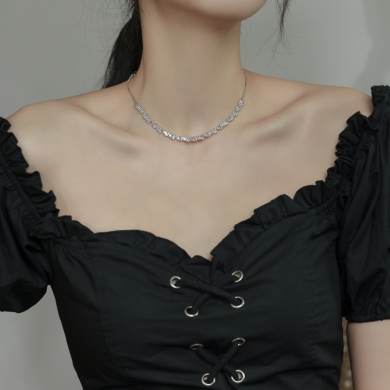 Korea Jewelry Luxury Shiny Zircon Necklace Stretchable Adjustable Feminine Clavicle Necklace