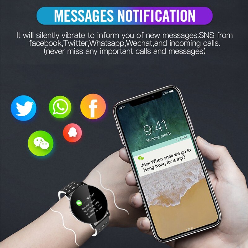 119Plus Bluetooth montre intelligente hommes montre pression artérielle Smartwatch femmes montre Sport Tracker WhatsApp pour Android Ios