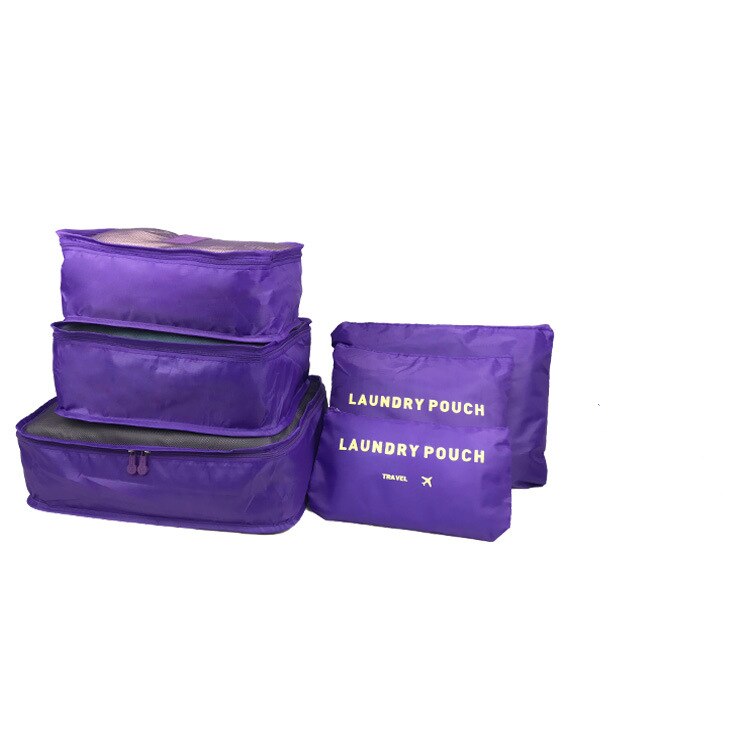 6 uds. Cubo de Nylon para embalaje, sistema de bolsa de viaje Durable, 6 piezas, juego de gran capacidad de bolsas, Unisex, clasificación de ropa, organizar al por mayor: purple storage bag