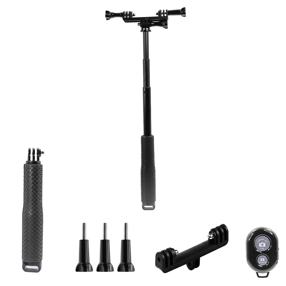 HONGDAK-Palo de Selfie de aleación de aluminio extensible, 48cm, para GoPro 10, 9, 8, 7, Insta360, SJCAM, buceo, monopié, teléfono móvil con Clip: Black 3