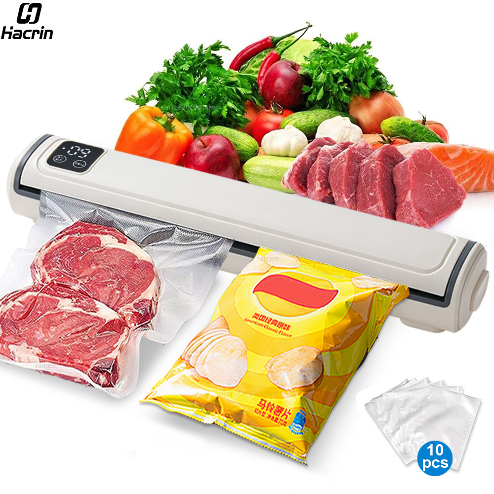 Automatische vacuümverpakkingsmachine voor voedsel, vacuümsealer voor huishoudelijk gebruik, inclusief 10 verpakkingszakken.