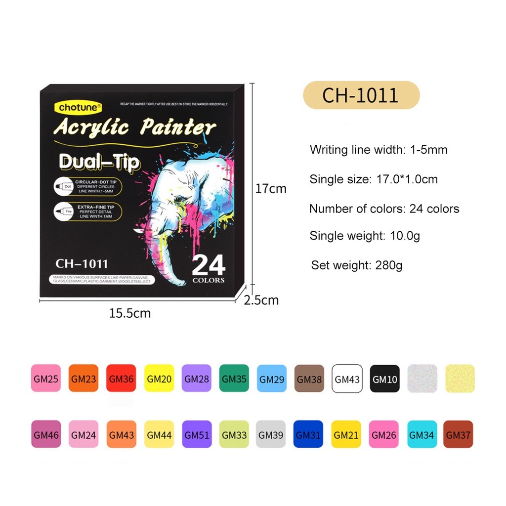 Marqueur acrylique Gouache à Double extrémité 12/24/36 couleurs, pigment étanche, marqueur Graffiti pour bricolage, fournitures de bureau et scolaires: YELLOW