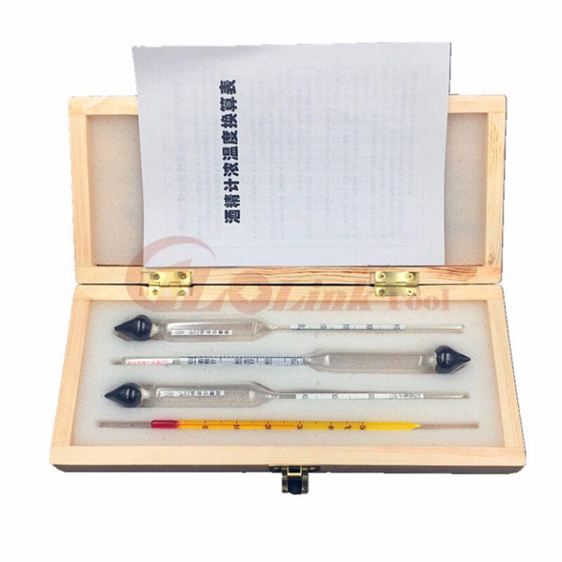 3 Stks/set 0-100% Alcoholometers Tester Professionele Concentratie Meter Hydrometer Met Thermometer 2 Stijlen: Wooden Box