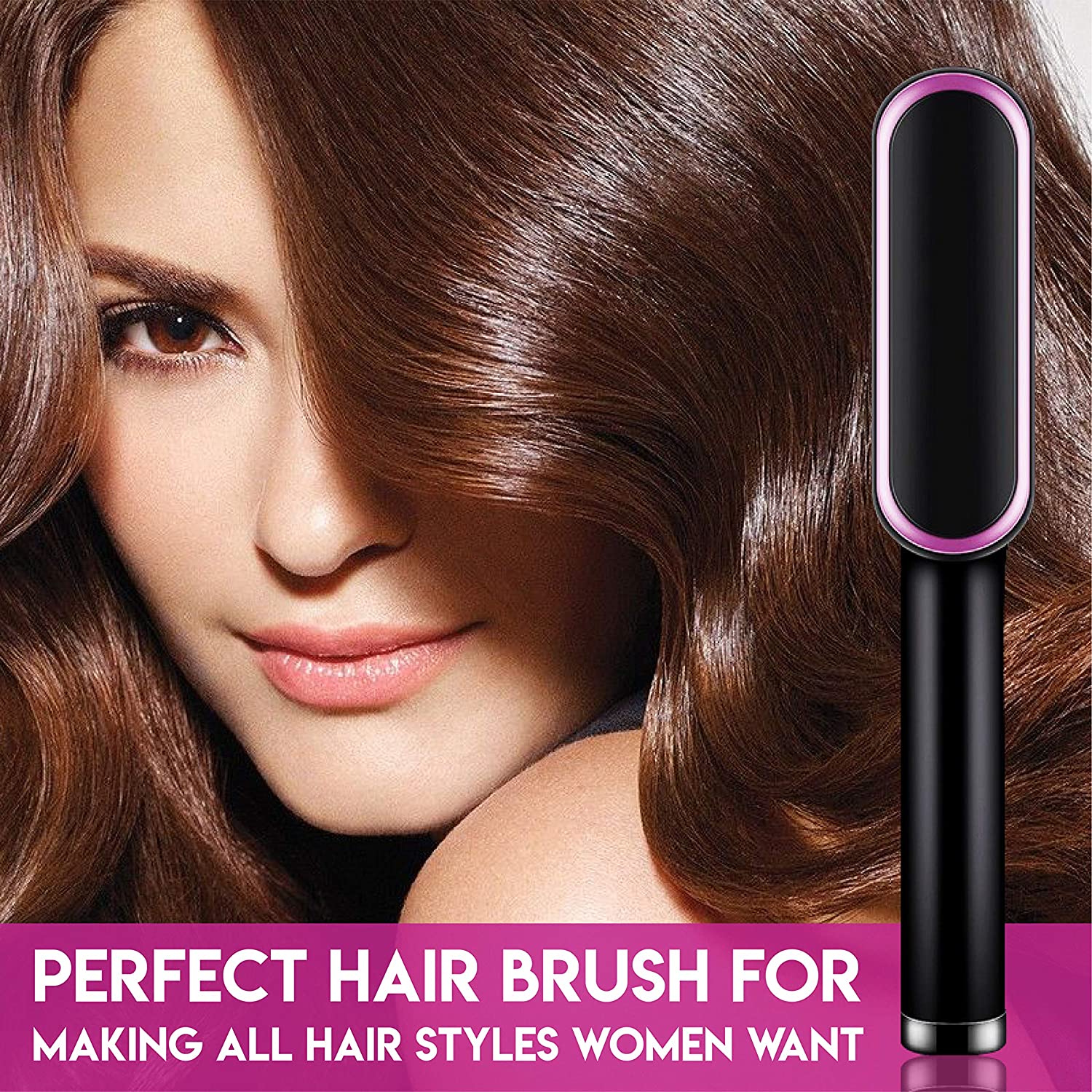 Hair Straightener Brush 2 In 1 Ionic Straightening Brush With 3 Heat Levels Fast Ceramic Heating Anti-Scald Straightening Comb