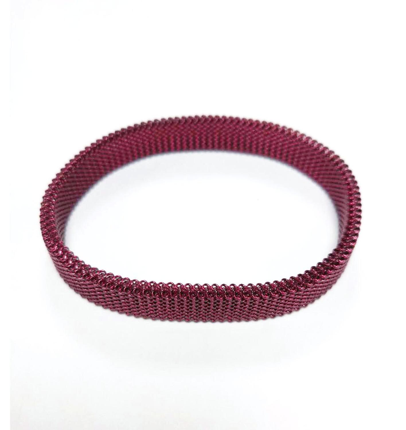 jewelry retro Adjustable Titanium Stainless Steel Women Stretch Mesh Simple style Bracelets: Wine Red