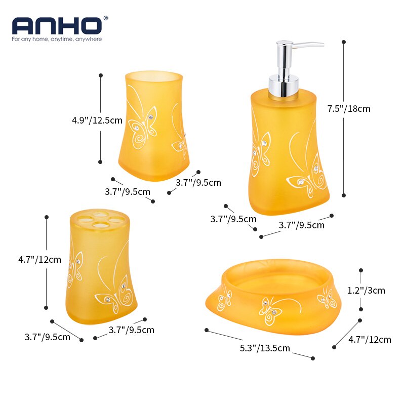 Amber Resin Bathroom Accessories Set Yellow Orange Soap Dish Mouthwash Cup Toothbrush Holder Soap Dispenser Lotion Bottle